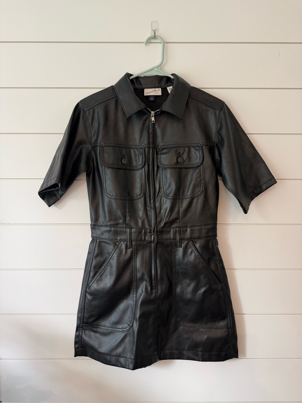 Universal Thread Black Faux Leather Zip-Front Mini Dress Size 4